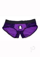Strap U Lace Envy Lace Crotchless Panty Harness - Small/medium - Purple/black