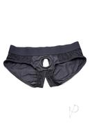 Strap U Lace Envy Black Crotchless Panty Harness - L/xl - Black